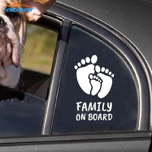 Family On Board Vinyl Decal Car Sticker Small Family Feet Pattern Decor Window Back Window Decal Sticker Black/Silver C1045