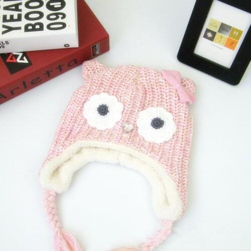 New 2020 Spring Autumn Girls hats Children hats cartoon owl bow knitted warm girls caps wool hat girls plus velvet baby bonnet