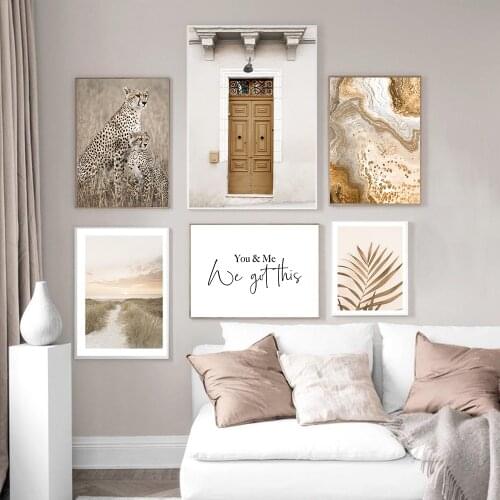 Nordic Abstract Gold Desert Canvas Painting Leopard Nature Posters and Prints Wall Picture for Living Room Scandinavian Wall Art