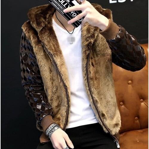 Thick Warm Zipper Jacket Male Long Sleeve Fur Men Jacket Winter Hooded Fur Short Coat Style Black Casual Bomber Outerwear M-3XL