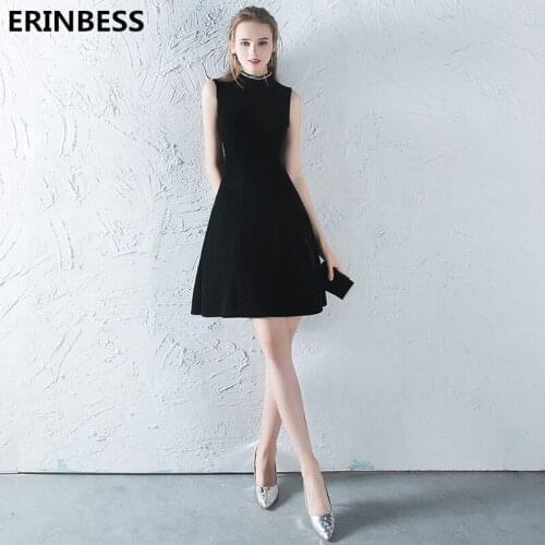 Vintage Short Prom Dresses 2019 Fashion Vestido De Festa Women Formal A-line Party Gowns For Women Velour Black Prom Dress Gown