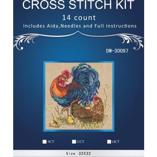 Top Quality Lovely Cute Counted Cross Stitch Kit Rooster and Hen Chicken Family Chick Animal Cock