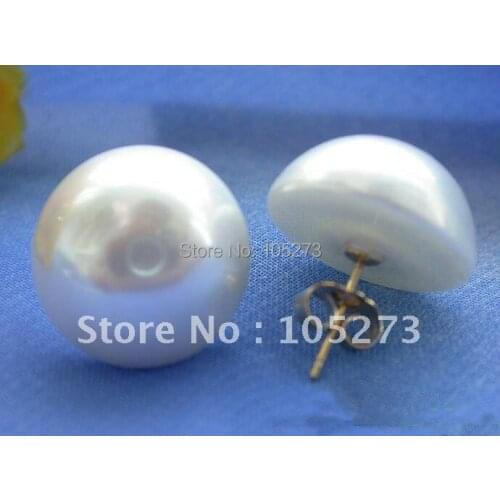 14MM White Color South Sea Shell Pearl Mabe Earring S925 Sterling Silvers Stud Earring Fashion Womens Jewelry New Free Shipping