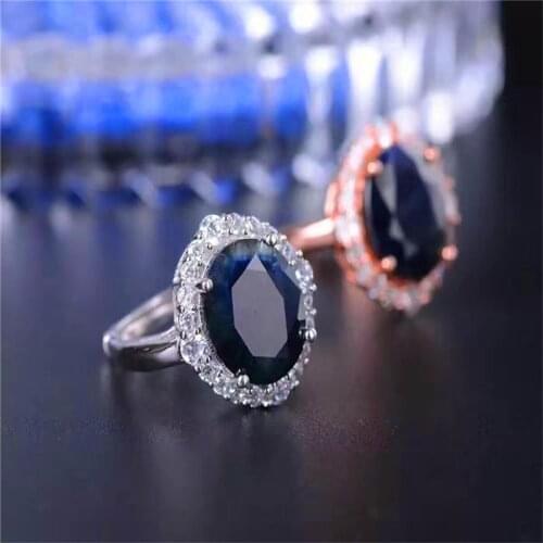 Luxury Ring Fine Jewelry dark Blue Sapphire Rings 10*12mm For Women 925 Sterling Silver Anniversary Gift Wedding