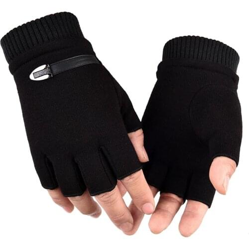 Winter Gloves Men Fleece Warm Half Finger Gloves Stretch Fingerless Mittens for Man Male Outdoor Bicycle Driving Gloves