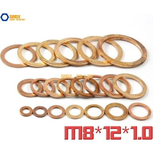 100 Pieces M8 x 12 x 1.0mm Copper Flat Washer Seal Washer
