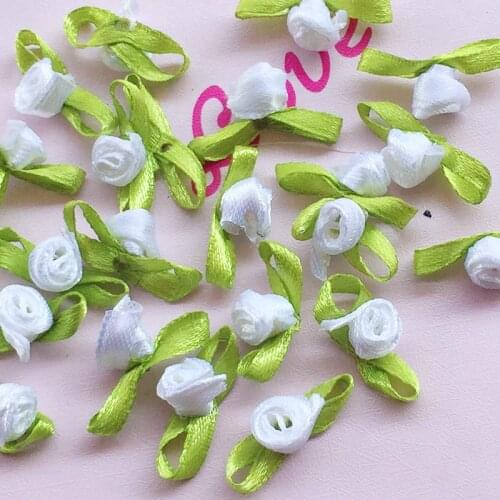 200 Pcs/pack White color Appliques Scrapbooking DIY Satin Ribbon Roses Flower Sewing Handmade Small Wedding Party Craft Decor
