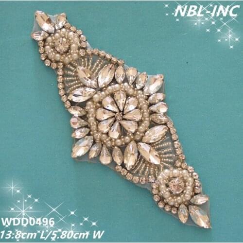 30PCS)Wholesale hand beaded sewing bridal crystal rhinestone applique iron on for wedding dresses DIY sash WDD0496