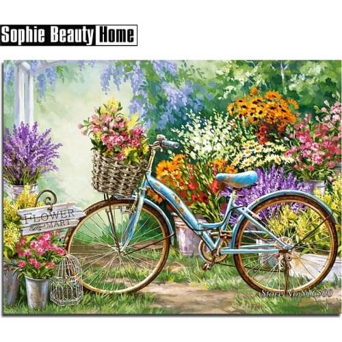 Full Square/Round Drill 5D DIY Diamond Painting Flower Mart and Bicycle Diamond Embroidery Cross Stitch Mosaic Wall Decor 187147