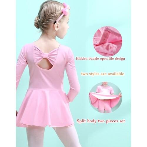 Long Sleeve Ballet Dress Tutu Kids Press Button At Crotch Gymnastics Training Leotards Ballet Dance Suit For Girls