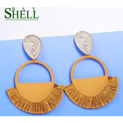 Bohemian Women Tassel Earrings Vintage Silk Fabric fashion metal Fringe small Round Drop Earring Pendientes Statement Jewelry