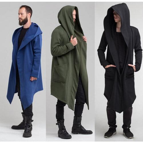 Hirigin New Men Winter Casual Hoodie Coat Solid Color Cardigan Cloak Coat Open Front Warm Long Outwear Autumn Winter