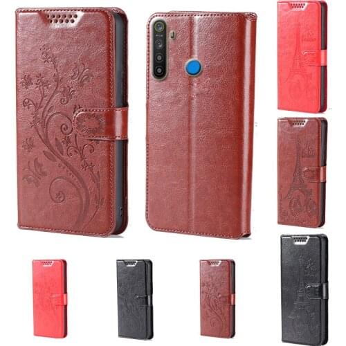 Intaglio icon butterfly flower Tower Flip PU Leather Wallet Phone Case For Oppo Realme 6i 5i 5S 5 Pro cover with card slot