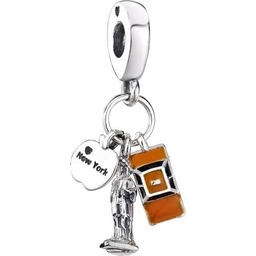 Classic Statue of Liberty Pendant Fit Original Pandora Charms Bracelet Women Yellow New York Taxi Beads Apple Dangle DIY Jewelry