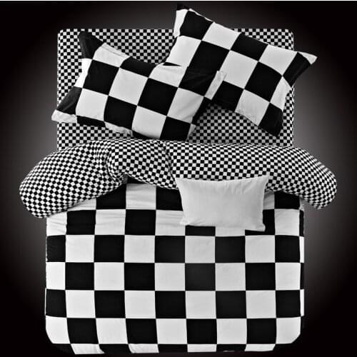 Black and white Plaid 100% cotton Bedding Sets Stripe duvet cover sets bed linen 3/4pcs new Fashion luxury bed sheet bedclothes