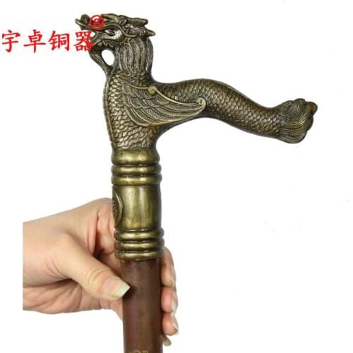 Yu Zhuo BRASS copper copper cane crutches leading Shoutou crutch too pure hand crutch gift