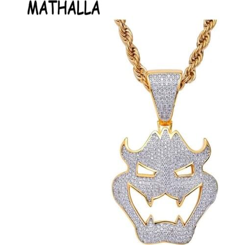 MATHALLA Halloween Mask Pendant Necklace Micro-Dense AAA + Cubic Zirconia Hip Hop Necklace Cosplay Mens Accessories Gift