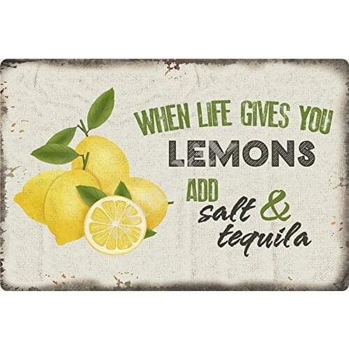 Metal Sign When Life Gives You Lemons Add Salt & Tequila Vintage Metal Tin Sign for Home Bar Kitchen Living Room Wall Art Decor