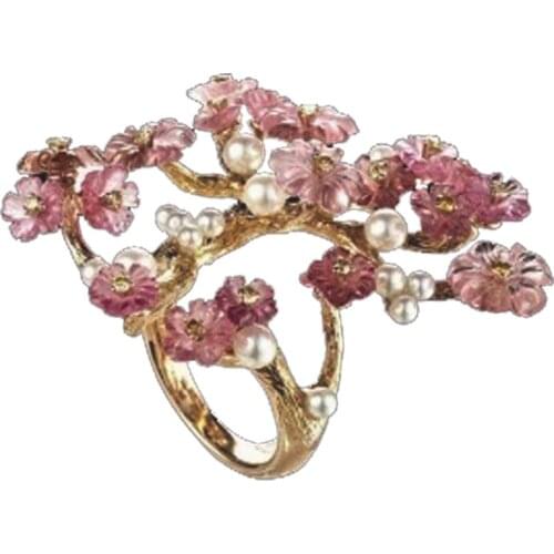 Milangirl Exquisite Flower Inlay Zircon Pearl Rings for Women Romantic Love Bridal Wedding Band Engagement Party Ring