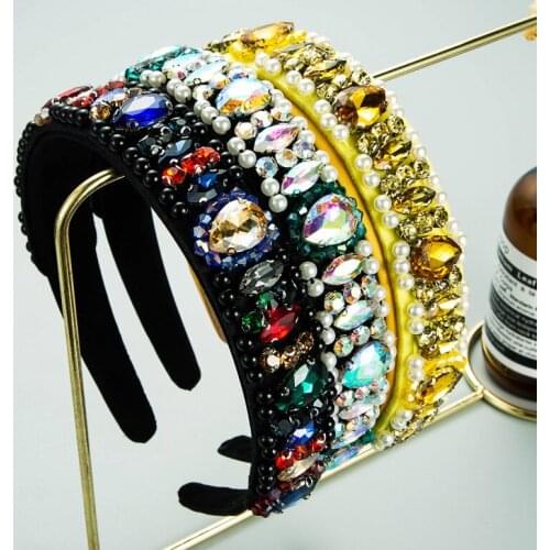 Fashion Hairband European American drop-shaped glass diamond crystal cloth headband pearl fashion trend prom headwear