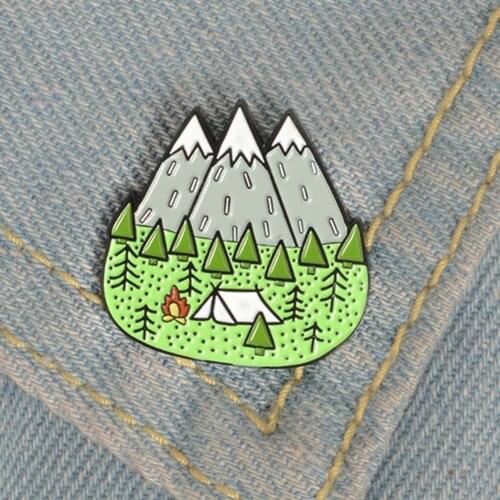Cartoon Camp Mountain Enamel Collar Lapel Brooch Pin Clothes Scarf Jewelry