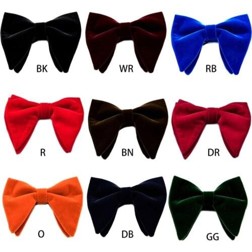 Mens Velvet Vintage Double Layer Pre-Tied Handmade Bow Tie Glitter Solid Color Tuxedo Big Oversized Adjustable Length Necktie