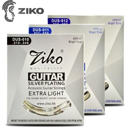 Ziko DUS High Grade Silver Plated Beginners Acoustic Guitar Strings Set Extra Light Special 010-048 011-050 012-053