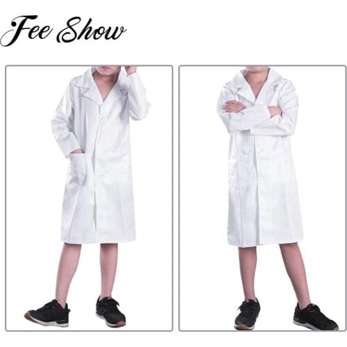 2017 New Unisex Boys Girls White Long Sleeves Doctor Cosplay Uniform Party Halloween Cosplay Christmas Costume Lab Coat SZ 4-14Y