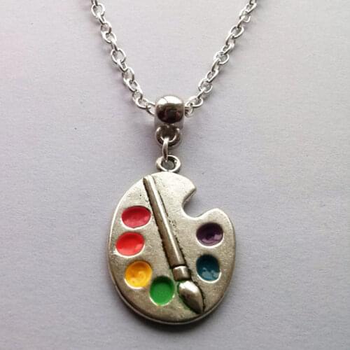 2019 New Artist Palette Necklace Silver Color,Artist Enamel,Multicolour,Artist Gift,Painter long,Handmade Gift Women