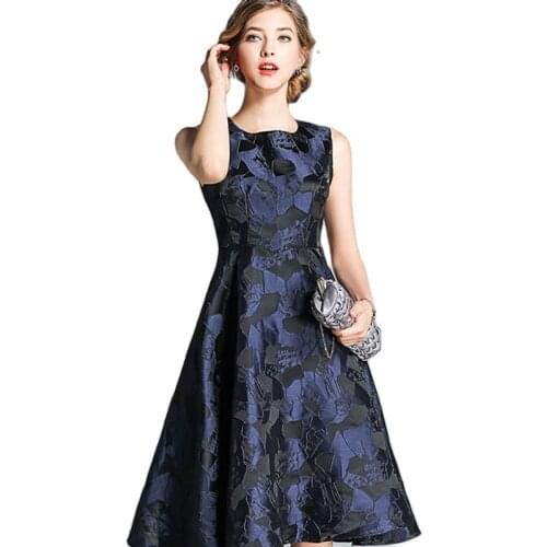 BunniesFairy 2020 Autumn Winter Vintage Audrey Hepburn Jacquard Retro Geometric Floral Print High Waist Tank Dress Sleeveless