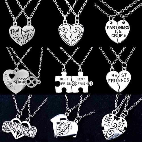 2 Pieces Best Friends Broken Heart Pendant Necklace Puzzle Piece Chain Friendship Necklace For Women Men Chain Jewelry Gifts
