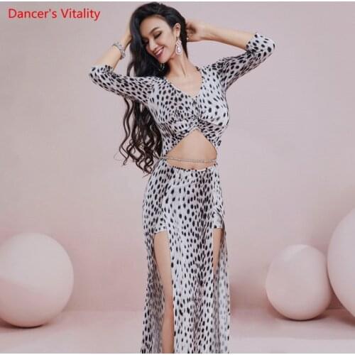 Belly Dance Dress Leopard Print V-Neck Long Skirt Practice Clothes Female Adult Oriental Dancewear Elegant Performance Clothing