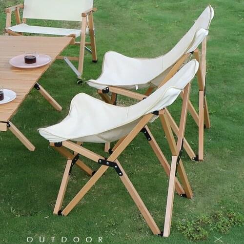Portable Wooden Beach Chair Butterfly Chair Camping Folding Outdoor Chair for Hiking BBQ Beach Traveling Picnic with Storage Bag
