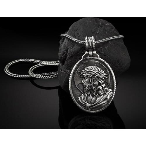 Crucifix Tag Necklace Pendant Catholic Jewelry Christianity Religion European and American Mens Hip Hop Chain Necklace