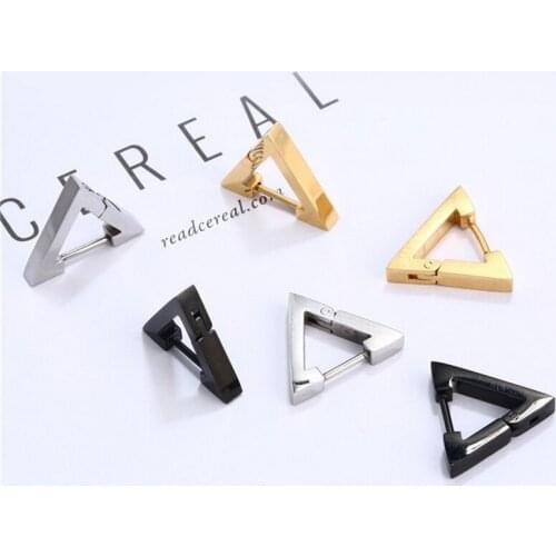 1PC Stainless Steel Simple Geometric Triangle Stud Earrings for Men Women Unisex Punk Rock Fashion Ear Studs 3 Colors Available