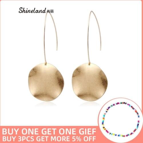 Shineland trendy Sliver Big Round Dangle Earrings For Women Statement Long Drop Earring ewelry boucle d'oreille femme