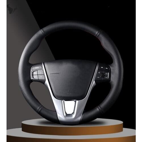 Hand-stitched Black Artificial Leather Steering Wheel Cover for Volvo S60 V40 V60 V70 2014 XC60