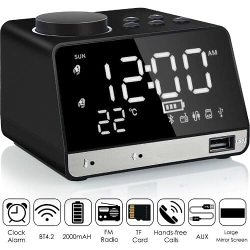 LED Mirror Alarm Clock Wireless Bluetooth Digital Snooze Table Clock Speaker Music Player Temperature Alarm Clock Speaker