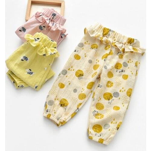 2020 spring summer kids leggings girls thin anti mosquito pants cotton linen bloom pants trousers baby pajama children clothes