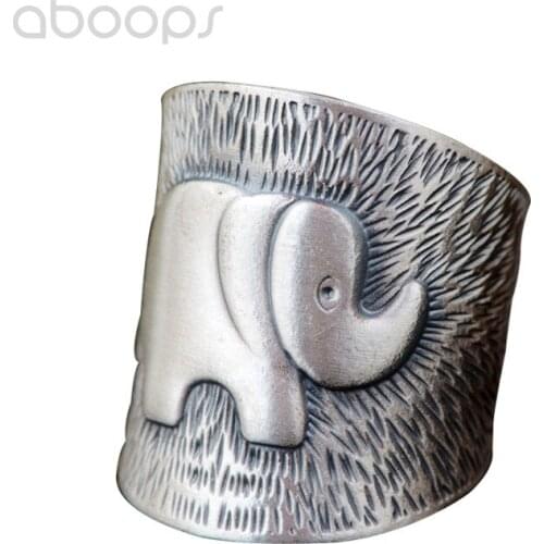 Vintage 990 Sterling Silver Elephant Open Ring for Women Girls,Adjustable Size 6-8,Free Shipping