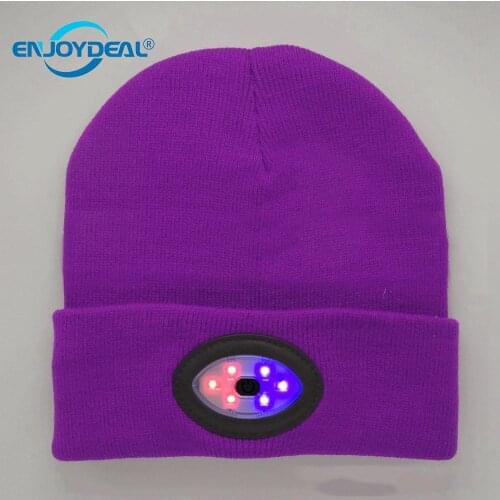 6LED Knit Hat USB Rechargeable Hands Free Flashlight Cap Keep warm in winter for Climbing Fishing outdoor