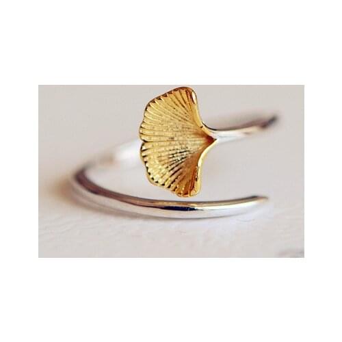 Daisies New Arrivals Pure 925 Sterling Silver Ginkgo Biloba Leaf Rings for Women Adjustable Size Sterling-silver-jewelry