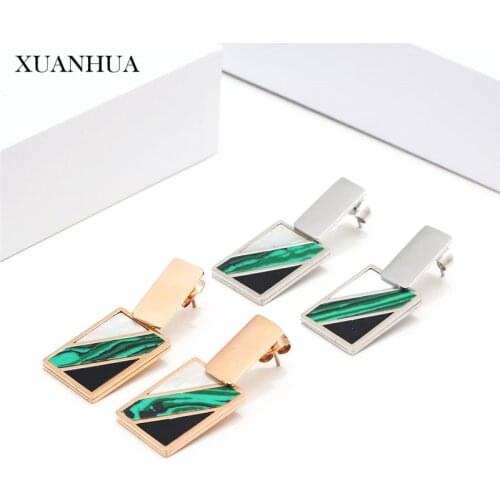 XUANHUA Rose Gold Charms Shell Drop Earrings For Women Stainless Steel Jewelry Woman Accessories Fashion Jewelry Free Shipping