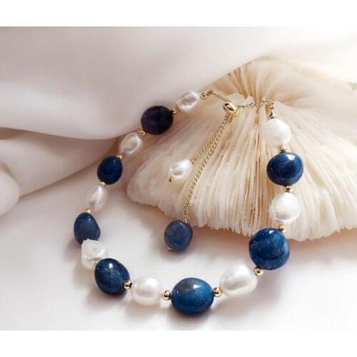 Korean Women Charms Bracelet Color Natural Freshwater Pearl Bracelet 14K Gold Chain Bangles Anniversary Jewelry Gifts Female