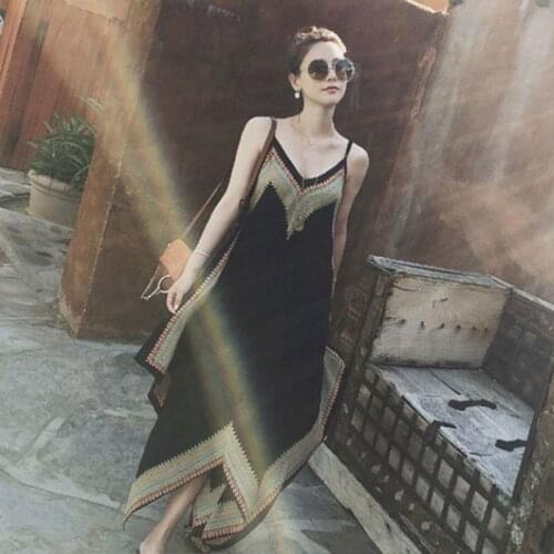 Women Boho Sexy Dress Vintage Spaghetti Strap Long Dresses Female Summer Clothes Runway Beach Vestidos Hippie Ethnic Style Robe
