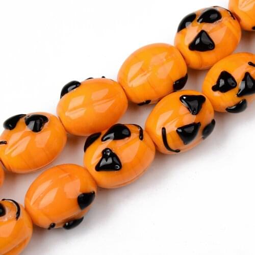 1 Strand Halloween Pumpkin Lantern with Smiling Face Handmade Lampwork Beads Strands Orange for DIY Bracelet Jewelry Making