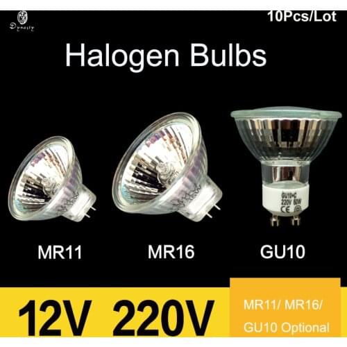 10Pcs/Lot Halogen Spotlight Bulbs MR11/MR16/GU10 Various Holder Traditional 12V/220V Halogen Lighting Fixture Warm White Bulbs