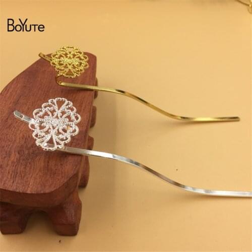 BoYuTe 10Pcs 30*20MM Filigree Flower Kanzashi Silver Gold Hair Stick Women Diy Hair Jewelry Accessories