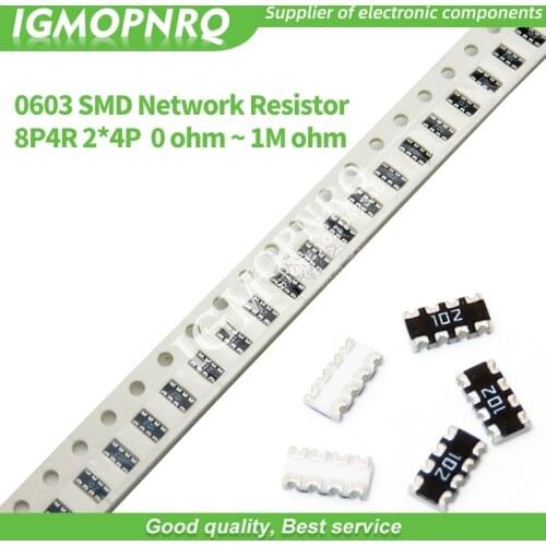 100pcs 0603 2*4 8P4R 2*4P 5% Network Resistor SMD array 0 ohm ~ 910K 2K 2.2K 4.7K 10K 22K 47K 100K 1M 1 10 100 220 470 ohms