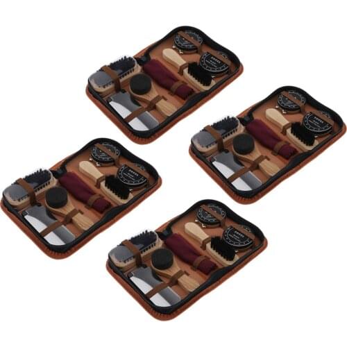 4 Set Shoe Shine Care Kits With Storage Case For Leather Shoes Boots Care